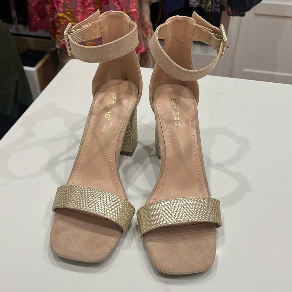 Bamboo gold chunky heel